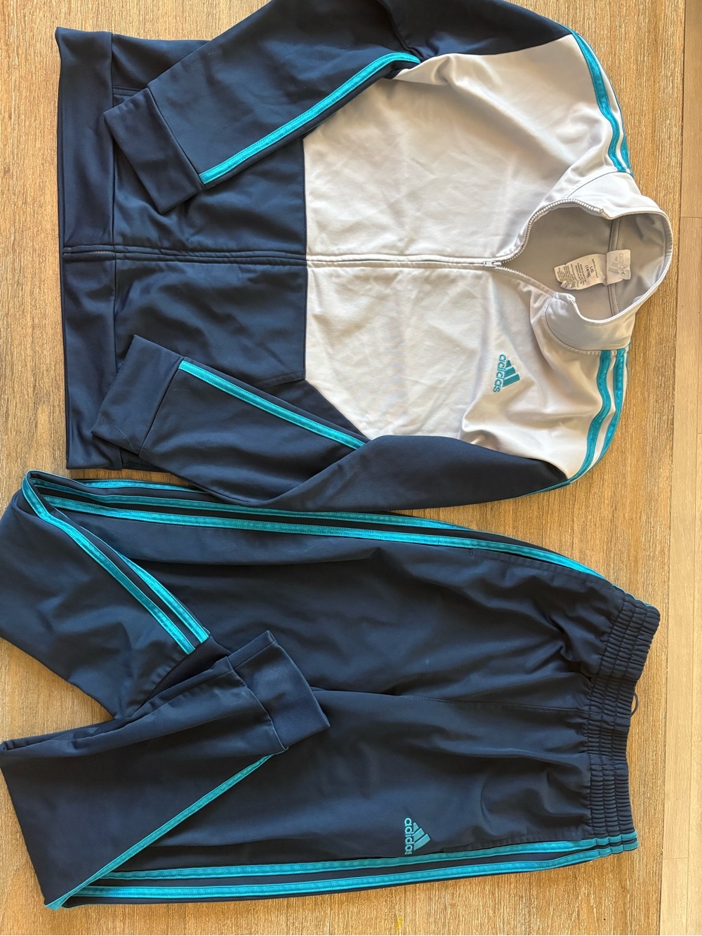 Adidas Kids 14/16 Navy Teal 3 Stripe Tracksuit Set